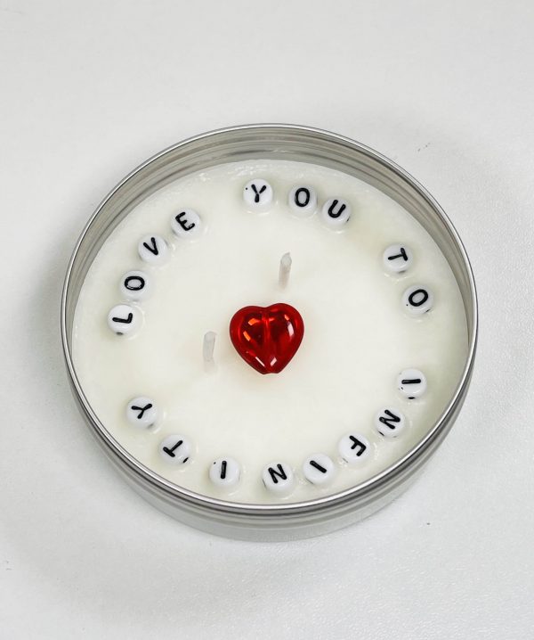Fragrantly - LOVE YOU TO INFINITY- Secret Message Candle met rode glazen hart - before and after