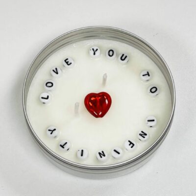 Fragrantly - LOVE YOU TO INFINITY- Secret Message Candle with red glass heart - before and after