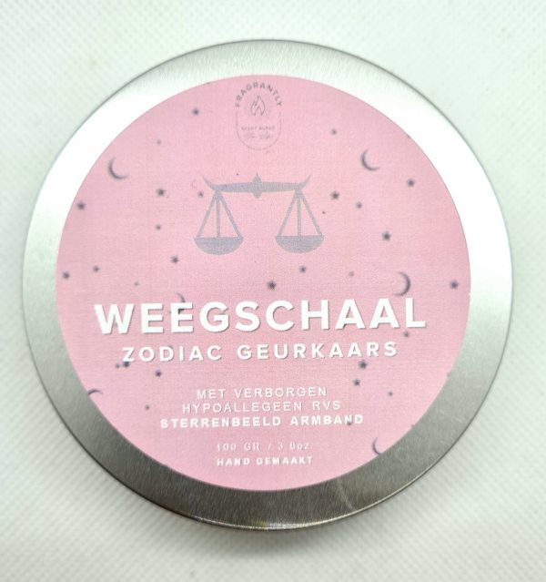 Zodiac geurkaars met stainless steel armband ketting - Weegschaal - Libra 2