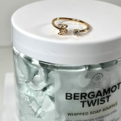 Fragrantly Bergamot Twist Whipped Soap initials - letter ring - B Gold with zirconia