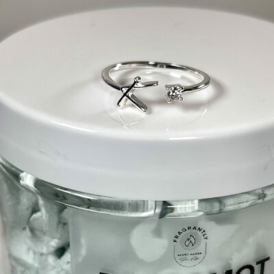 Fragrantly Bergamot Twist Whipped Soap initials - letter ring K - silver with zirconia