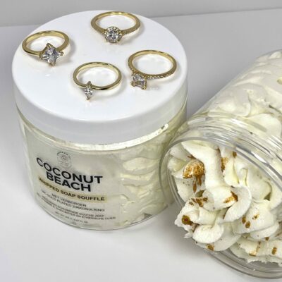 Fragrantly Whipped Soap Soufflé - Coconut Beach with hidden 18 K gold plated ring - top view