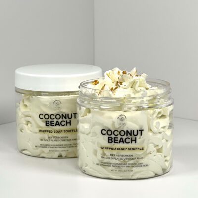 Fragrantly Whipped Soap Soufflé - Coconut Beach with hidden 18 K gold plated ring - front view