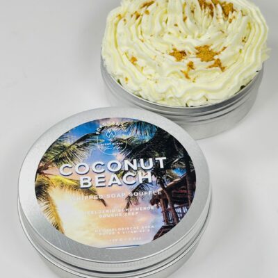 Fragrantly Coconut Beach whipped soap souffle in can top view