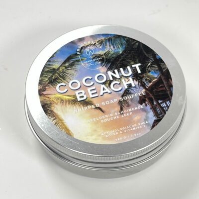 Fragrantly Coconut Beach whipped soap souffle in tin can