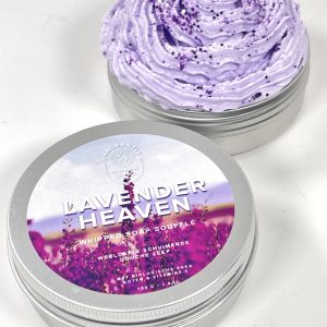 Fragrantly Lavender Heaven whipped soap souffle in blik bovenaanzicht