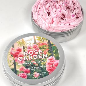 Fragrantly Rose Garden whipped soap souffle in blik bovenaanzicht