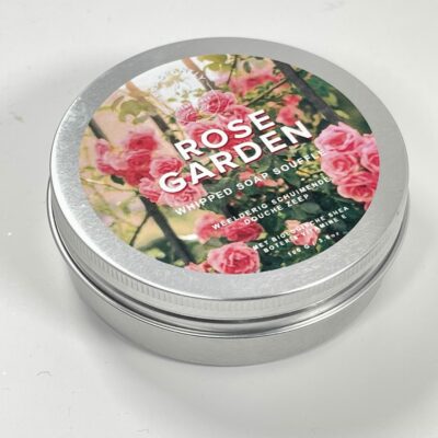 Fragrantly Rose Garden whipped soap souffle in blik