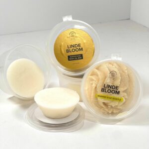 Linde Bloom lotion bar en whipped soap souffle probeer formaat