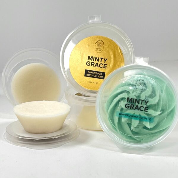 Minty Grace lotion bar en whipped soap souffle probeer formaat