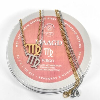 Stainless steel Virgo necklace silver hidden in scented candle - Fragrantly top view