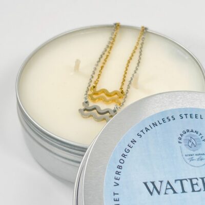 Aquarius scented candle with hidden constellation necklace in silver or gold- Fragrantly