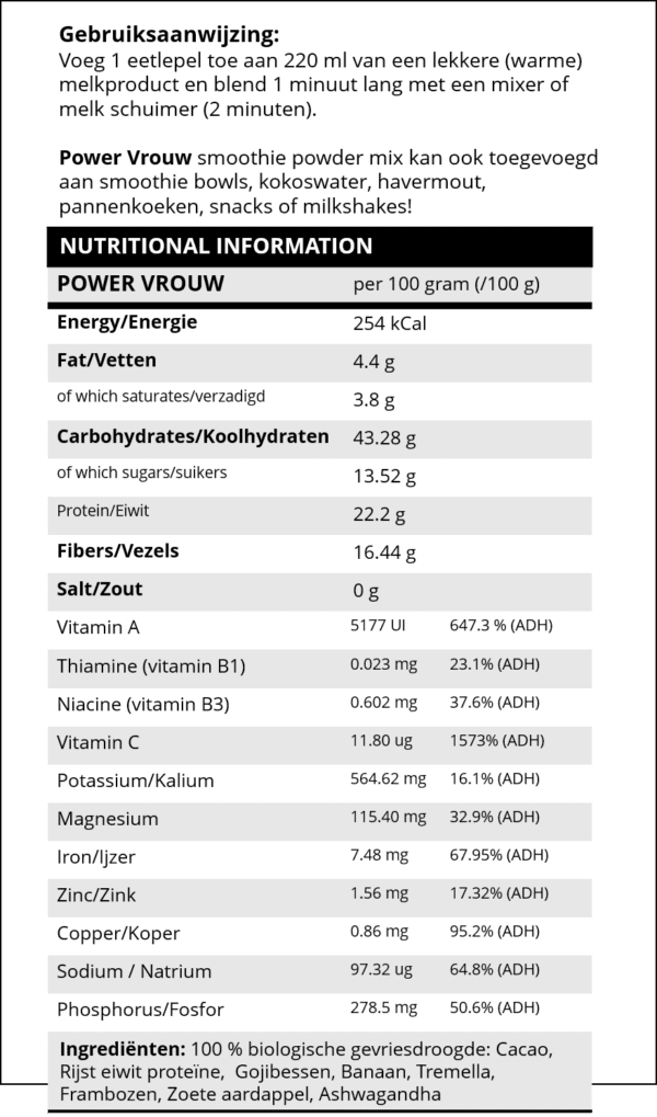 Power Vrouw nutritional values
