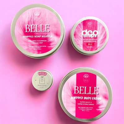 Belle verwen en cadeauset - Whipped Soap, Bodycreme, natuurlijke deodorant & Solid Parfum