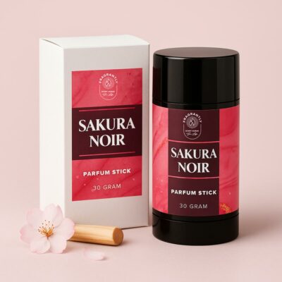 Sakura Noir parfum stick met verpakking